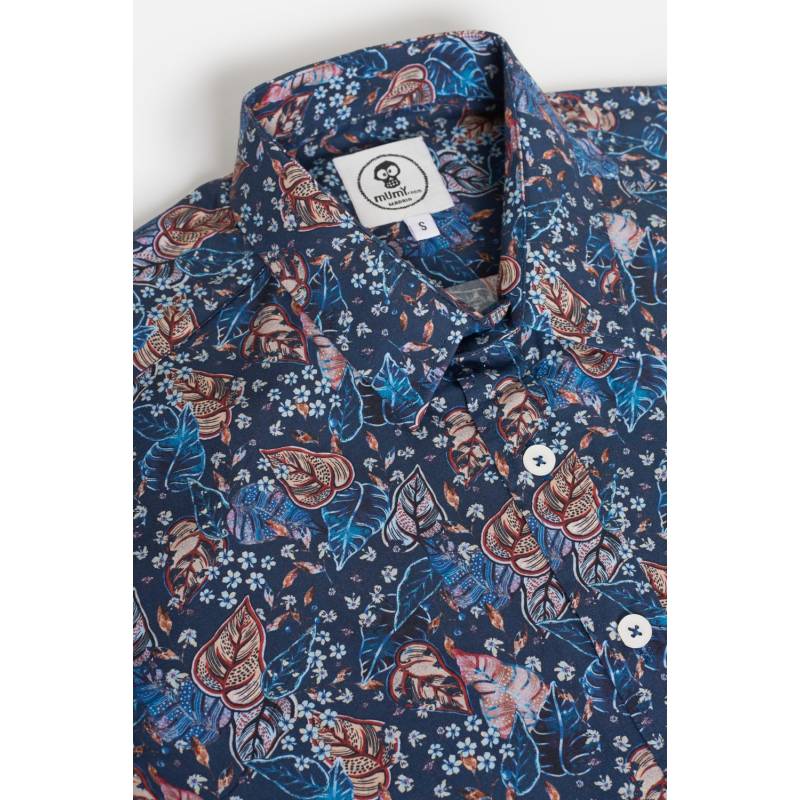 ADULT´S PRINTED SHIRT VINTAGE LINE LEAVES AND FLOWERS IN BLUE