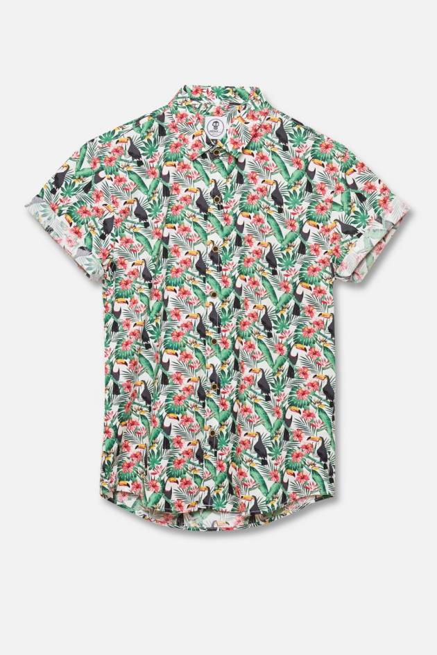 ADULT´S PRINTED SHIRT TOUCAN AND HIBISCUS