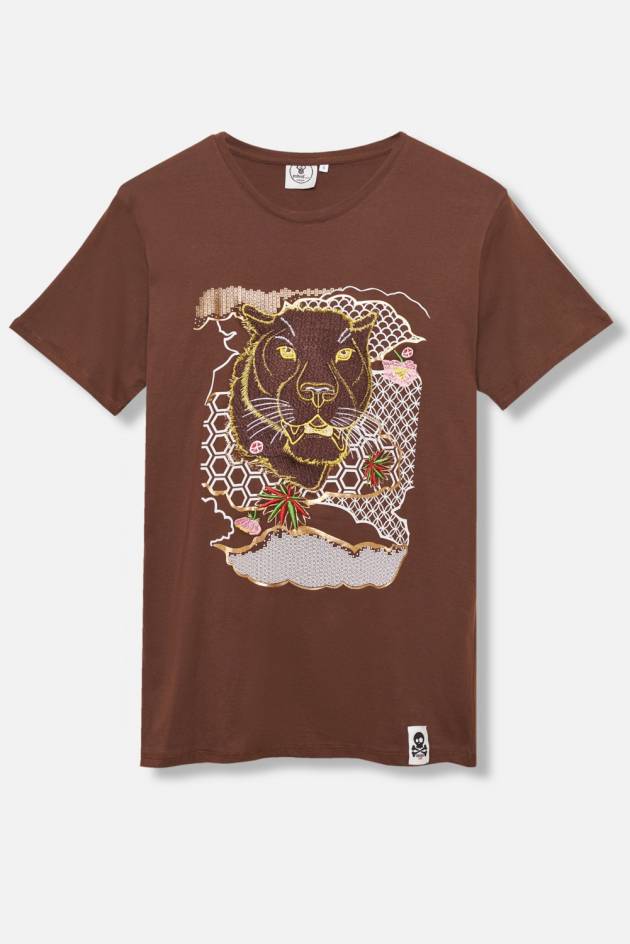 ADULT´S EMBROIDERED T-SHIRT UMAMI LINE BROWN PANTHER