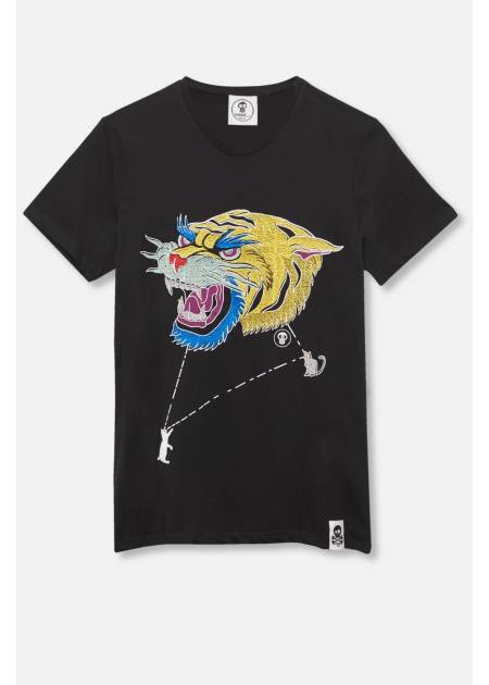 ADULT´S EMBROIDERED T-SHIRT UMAMI LINE TIGER HEAD