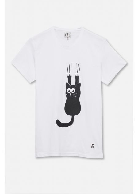 ADULT´S PRINTED T-SHIRT CAT SCRATCH IN WHITE